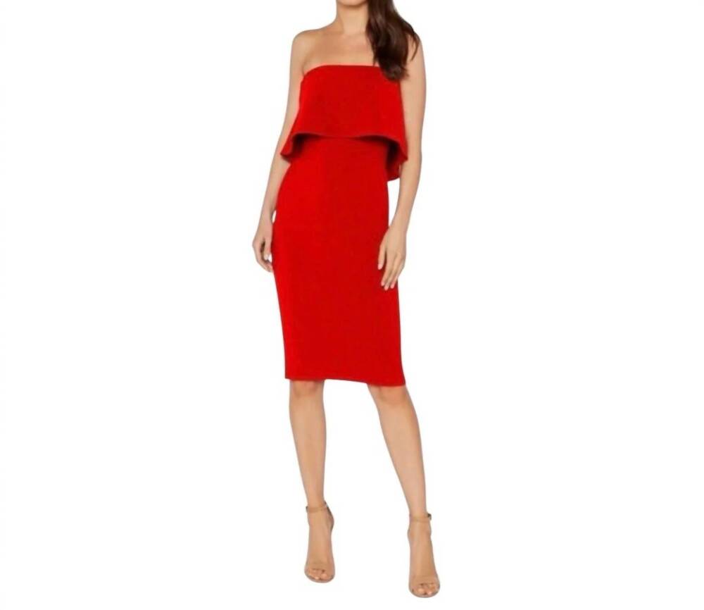 NEW LIKELY women's strapless ruffle driggs dress in scarlet red